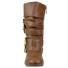 Kids Mid Calf Boots Gold Stacked Buckle Accent Casual Shoes Tan