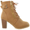 Womens Ankle Boots Lace Up Buckle Strap High Heel Booties Brown