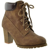 Womens Ankle Boots Lace Up Stacked Heel Ankle Padded Booties Brown