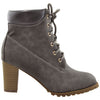 Womens Ankle Boots Lace Up Stacked Heel Ankle Padded Booties Gray