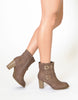 Womens Ankle Boots Lace Up Stacked Heel Ankle Padded Booties Brown