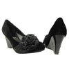 Womens Platform Shoes Suede Flower Rosette Wedge High Heel Shoes black
