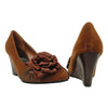 Womens Platform Shoes Suede Flower Rosette Wedge High Heel Shoes Brown