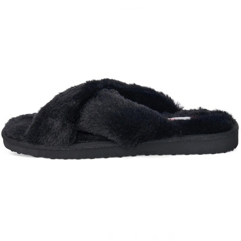 Womens' Fuzzy Fluffy Memory Foam Indoor Outdoor Flat Sandals Black Suede