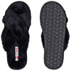 Womens' Fuzzy Fluffy Memory Foam Indoor Outdoor Flat Sandals Black Suede