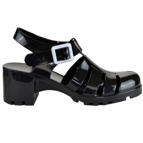Womens Platform Sandals Jelly Strappy Low Heel Casual Shoes black