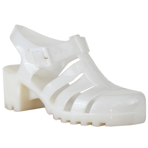 Womens Platform Sandals Jelly Strappy Low Heel Casual Shoes White
