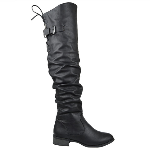 Womens Knee High Boots Back Lace Up Over The Knee Riding Shoes Black