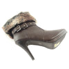 Womens Ankle Boots Faux Fur Foldover Cuff High Heels Brown