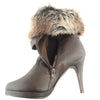 Womens Ankle Boots Faux Fur Foldover Cuff High Heels Brown
