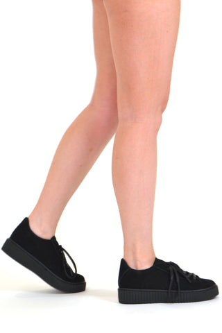 Womens Platform Shoes Lace Up Sneakers Flatform Suede Shoes Black