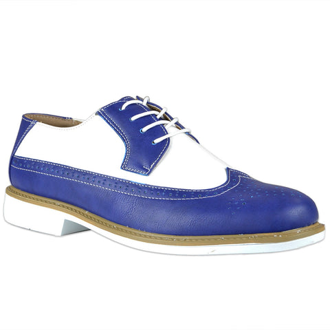 Mens Casual Shoes Lace Up Oxford Derby Two Tone Shoes Blue