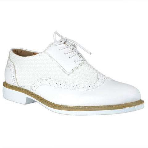 Mens Casual Shoes Lace Up Oxford Derby Braided Shoes White