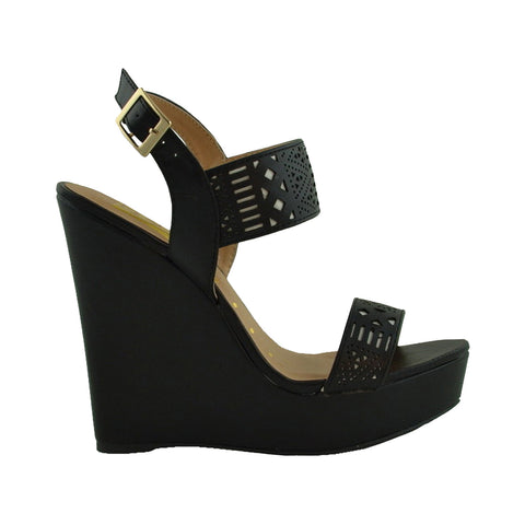 Womens Platform Shoes Wedge Cutout Embellishment Platform Wedge Shoes black