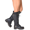 Womens Lace Up Combat Knee High Boots Black