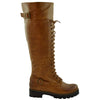 Womens Lace Up Combat Knee High Boots Camel