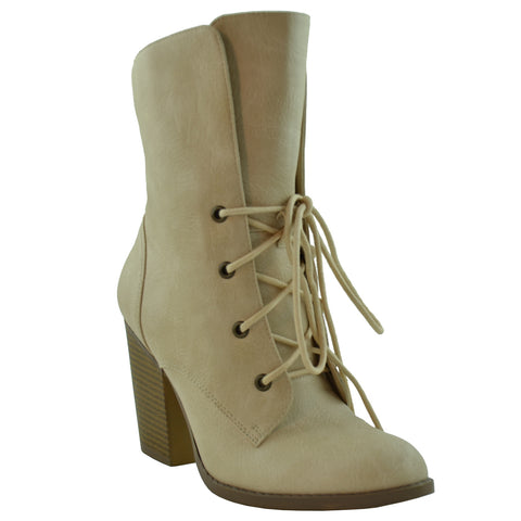 Womens Ankle Boots Chunky High Heel Lace up Comfort shoes Taupe