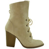 Womens Ankle Boots Chunky High Heel Lace up Comfort shoes Taupe