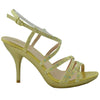 Womens Dress Shoes Strappy Front with Rhinestones Slingback Buckle Open Toe Gold