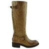 Womens Mid Calf Boots Ankle and Calf Buckle Back Studded and Zipper Tan