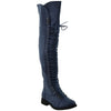 Womens Knee High Boots Lace Up Combat Casual Shoes Navy