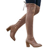 Womens Knee High Boots Zipper Closure Block Heel  Over the Knee Boots Taupe
