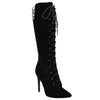 Womens Knee High Boots Faux Suede Lace Up Stiletto Shoes black
