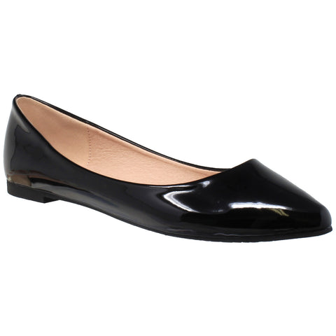 Womens Ballet Flats Patent Leather Pointed Toe Slip On Closed Toe Shoes Black