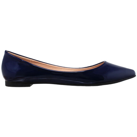 Womens Ballet Flats Patent Leather Pointed Toe Slip On Closed Toe Shoes Navy
