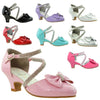 Kids Dress Shoes Rhinestone Bow Accent Kitten Heel Sandals Pink
