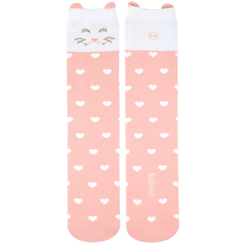 Girl's Socks Knee High Soft Cotton Cute Cat Fashion Sock Pink