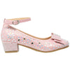 Kids Dress Shoes Girls Glitter Rhinestone Bow Accent Mary Jane Pumps Pink