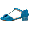 Kids Dress Shoes T-Strap Bow Accent Glitter Rhinestone Mary Jane Pumps Blue