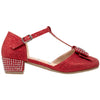 Kids Dress Shoes T-Strap Bow Accent Glitter Rhinestone Mary Jane Pumps Red