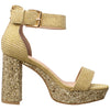 Womens Platform Sandals Open Toe Buckle Ankle Strap Chunky Block Heel Shoes Gold