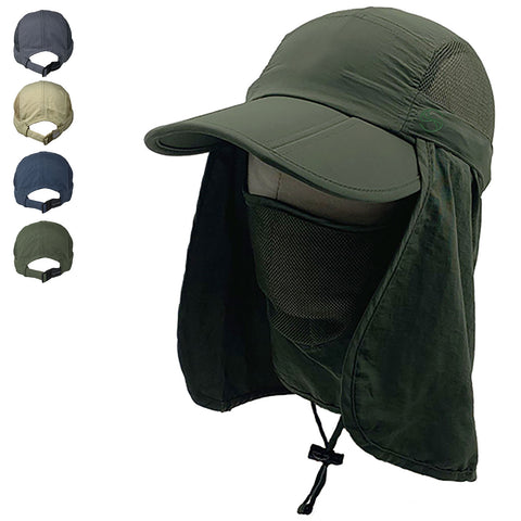 Men's Outdoor Snap Hats Fishing Hiking Boonie Hunting Brim Ear Neck Cover Sun Flap Cap Green SOBEYO