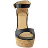 Womens Platform Sandals Ankle Strap Embroidered  Cork Heel Wedges Black