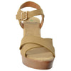 Womens Platform Sandals Open Toe Crisscross Strap Chunky Block Heel Shoes Taupe