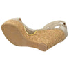 Womens Platform Sandals Ankle Strap Cork Wedge Open Toe Casual Shoes Beige