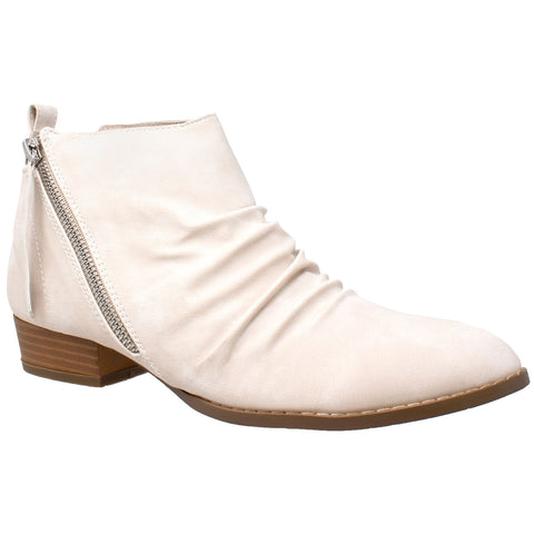 Womens Ankle Boots Western Block Heel Bootie Zipper Tassel Accent Shoes Beige
