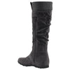 Knee High Boots Ruched Knit Cuff Double Straps Buckles Gray Suede