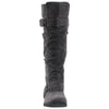 Knee High Boots Ruched Knit Cuff Double Straps Buckles Gray Suede