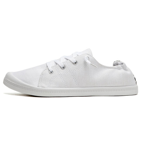 SOBEYO Women's Sneakers Canvas Lace-Up Low Top Ankle Padded Shoes White