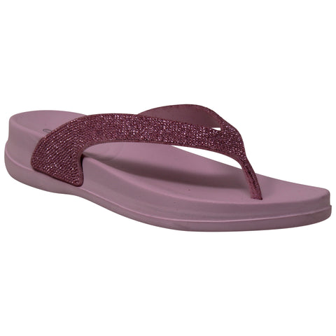 SOBEYO Womens' Flat Platform Sandals Light-Weight Flip Flop Thong Pink Glitter