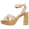 Womens Platform Sandals Ankle Strap Wrapped Cork Chunky Block Heel Shoes Taupe