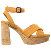 Womens Platform Sandals Ankle Strap Wrapped Cork Chunky Block Heel Shoes Yellow