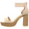 Womens Platform Sandals Open Toe Ankle Strap Chunky Block Heel Shoes Taupe