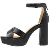 Womens Platform Sandals Adjustable Ankle Strap Retro Chunky Heel Shoes Black