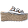 Womens Platform Sandals Wedge Flatform Slip On Rhinestone Accent Espadrilles Silver