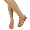 Womens Flat Sandals T-Strap Rosette Ankle Strap Pink